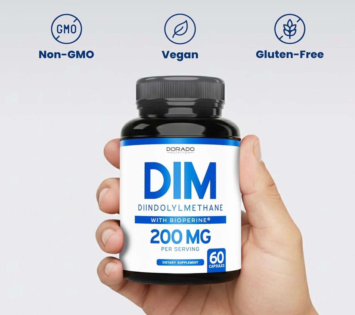 DIM Supplement (Diindolylmethane) 200 mg with 2.5 mg BioPerine 60 Count Vegan