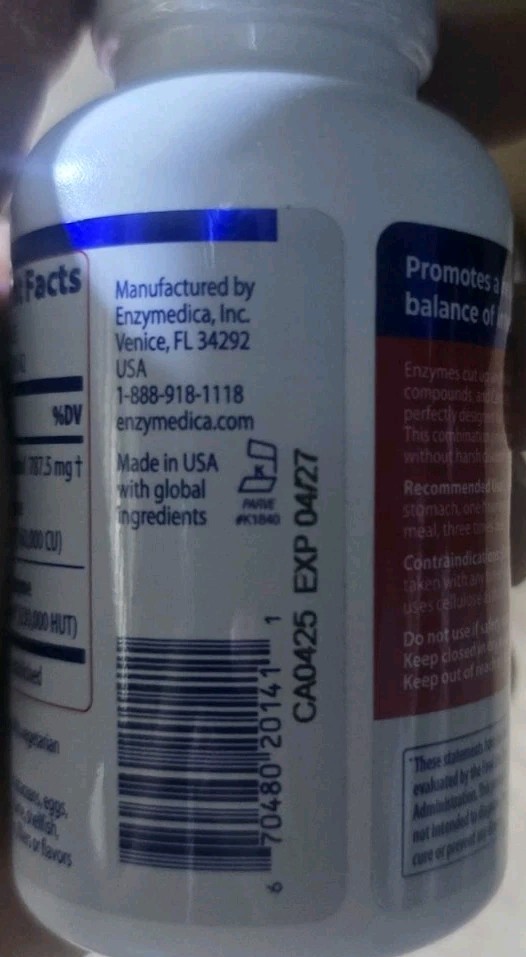 Enzymedica Candidase 84 Capsules Exp Date 4/27