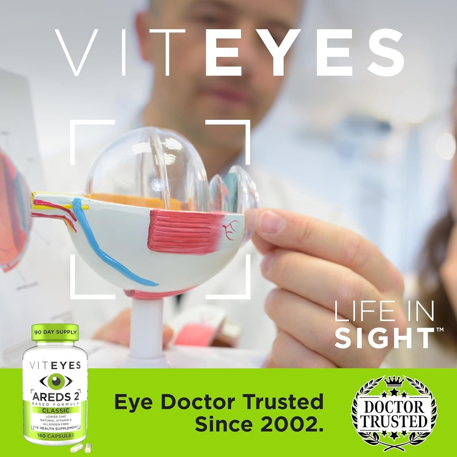 Viteyes AREDS 2 Eye Vitamins, Classic Macular Support, Allergen Free Capsules, w