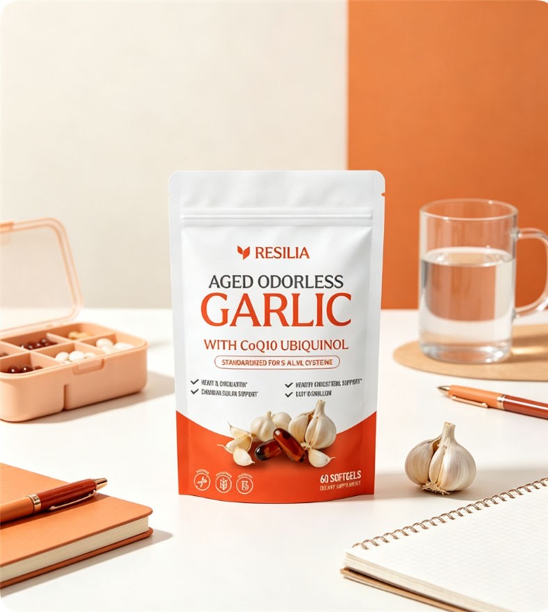 Resilia Garlic Extract 600mg Softgels (60 Count) Odorless Aged Garlic Extra