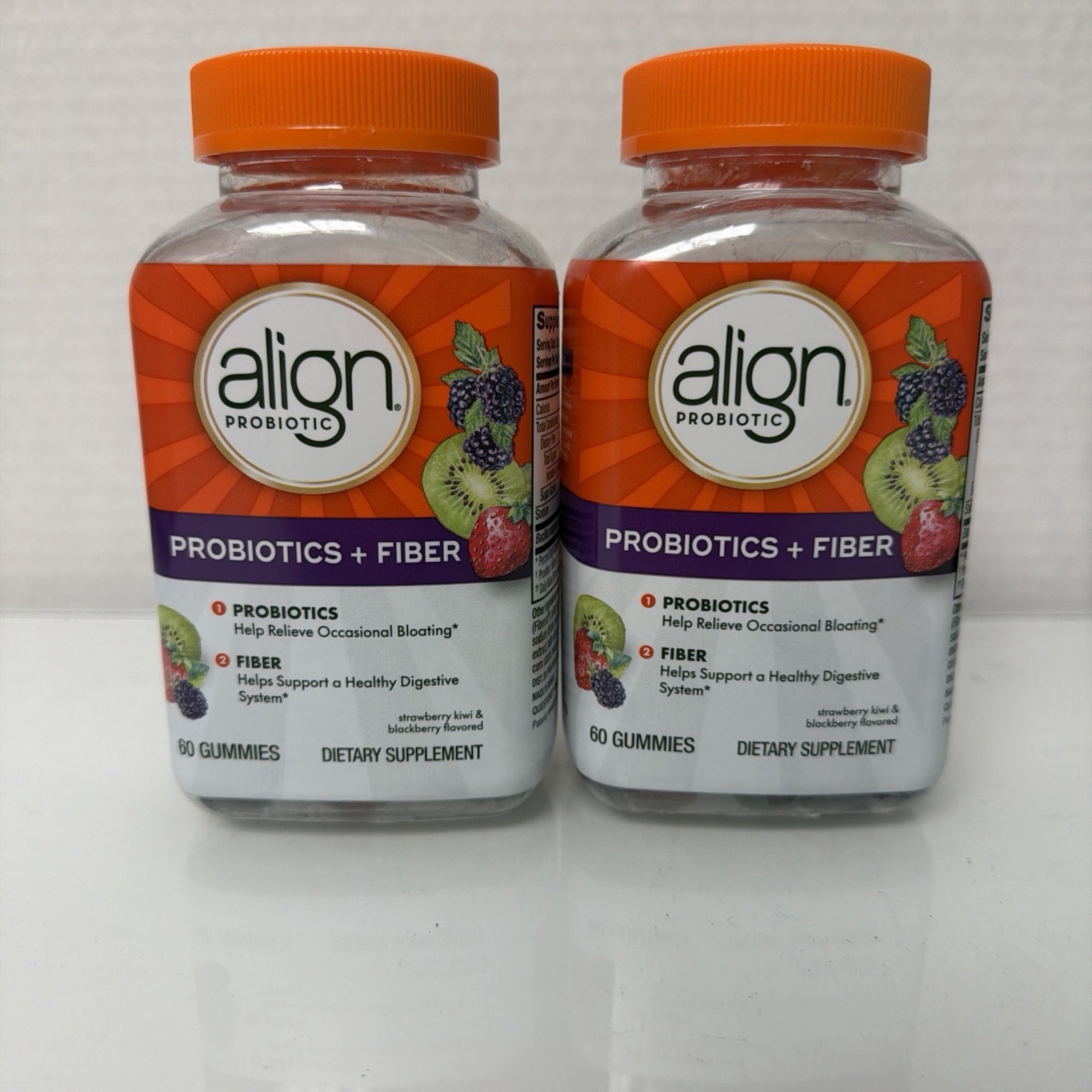 (2 pack) Align Probiotic + Fiber Relieves Bloating – 60 Gmmies each Exp 1/28