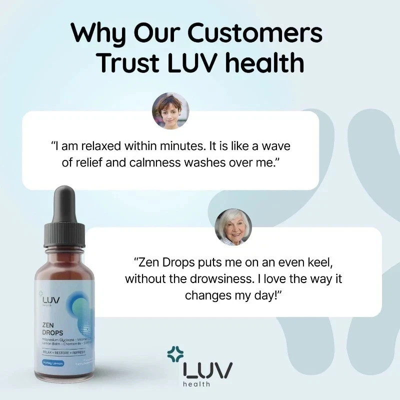 LUV Zen Drops Stress Support with Magnesium Glycinate and Lemon BalM 5 PACK.