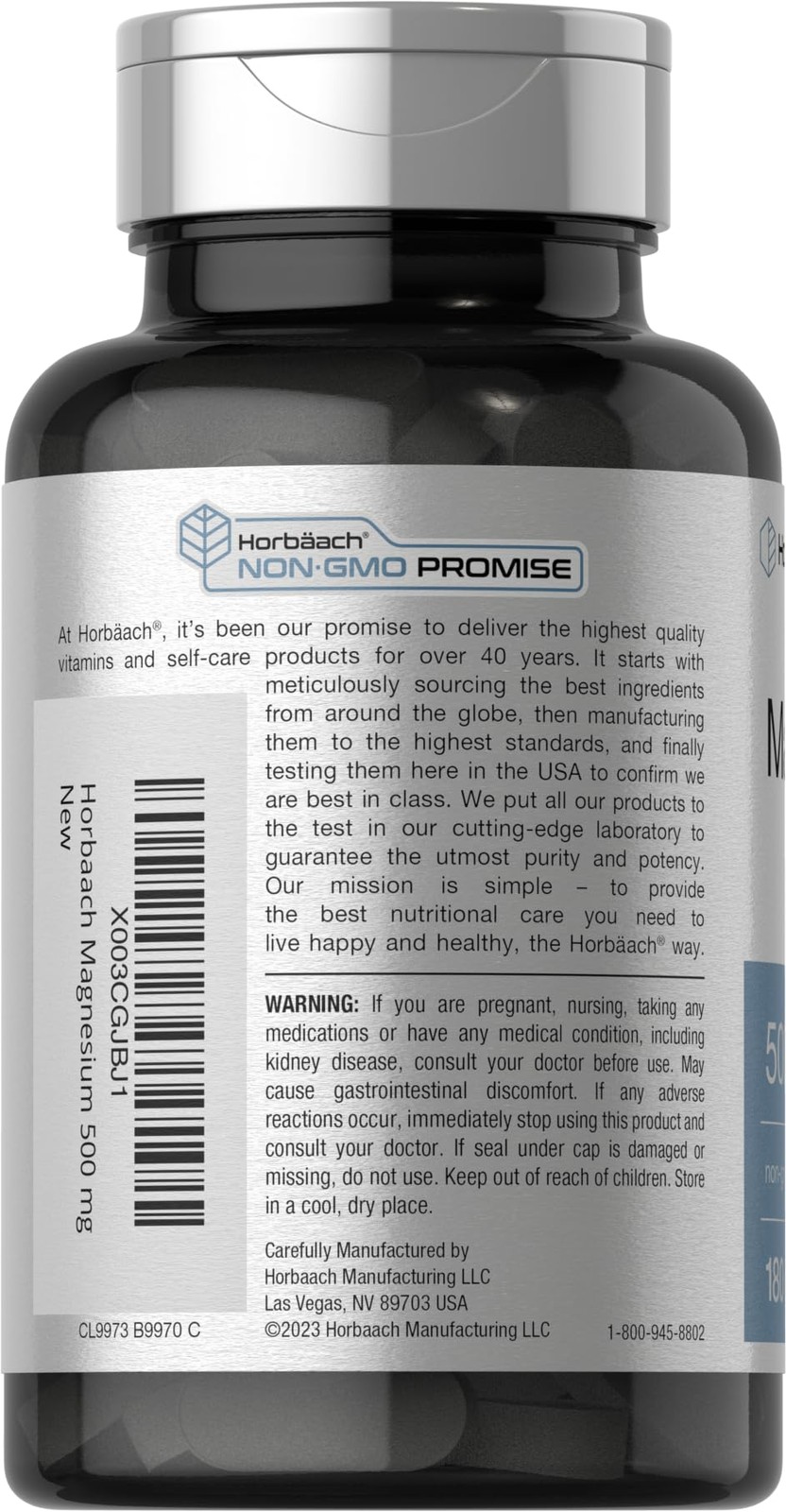 Horbäach Magnesium 500mg | 180 Caplets | Vegetarian, 180 Count (Pack of 1)