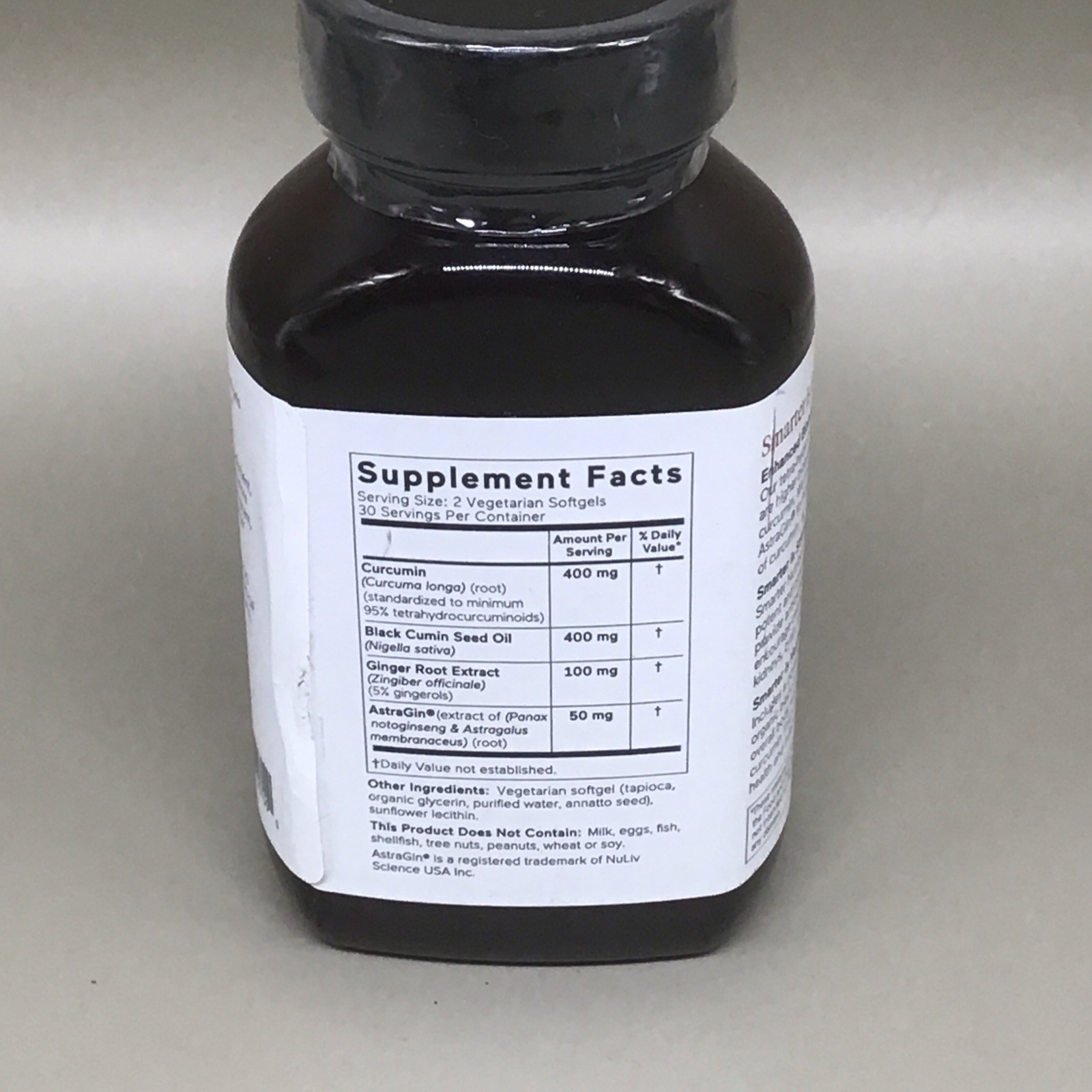 Smarter Nutrition SMARTER CURCUMIN w/ Organic Black Seed Oil 60ct.~New