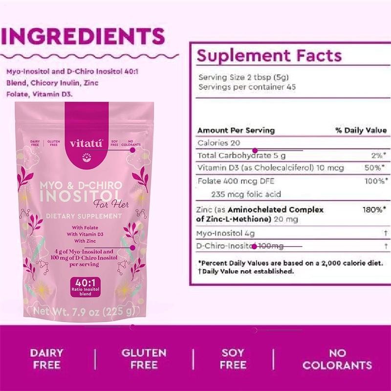 Myo Vitatú Inositol ( 4g ) & D – Chiro Inositol ( 1g ) Ideal Mix 40 : 1 With Fol