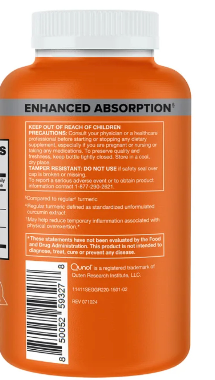 Qunol Turmeric Curcumin 1500mg 220 Capsules Enhanced Absorption