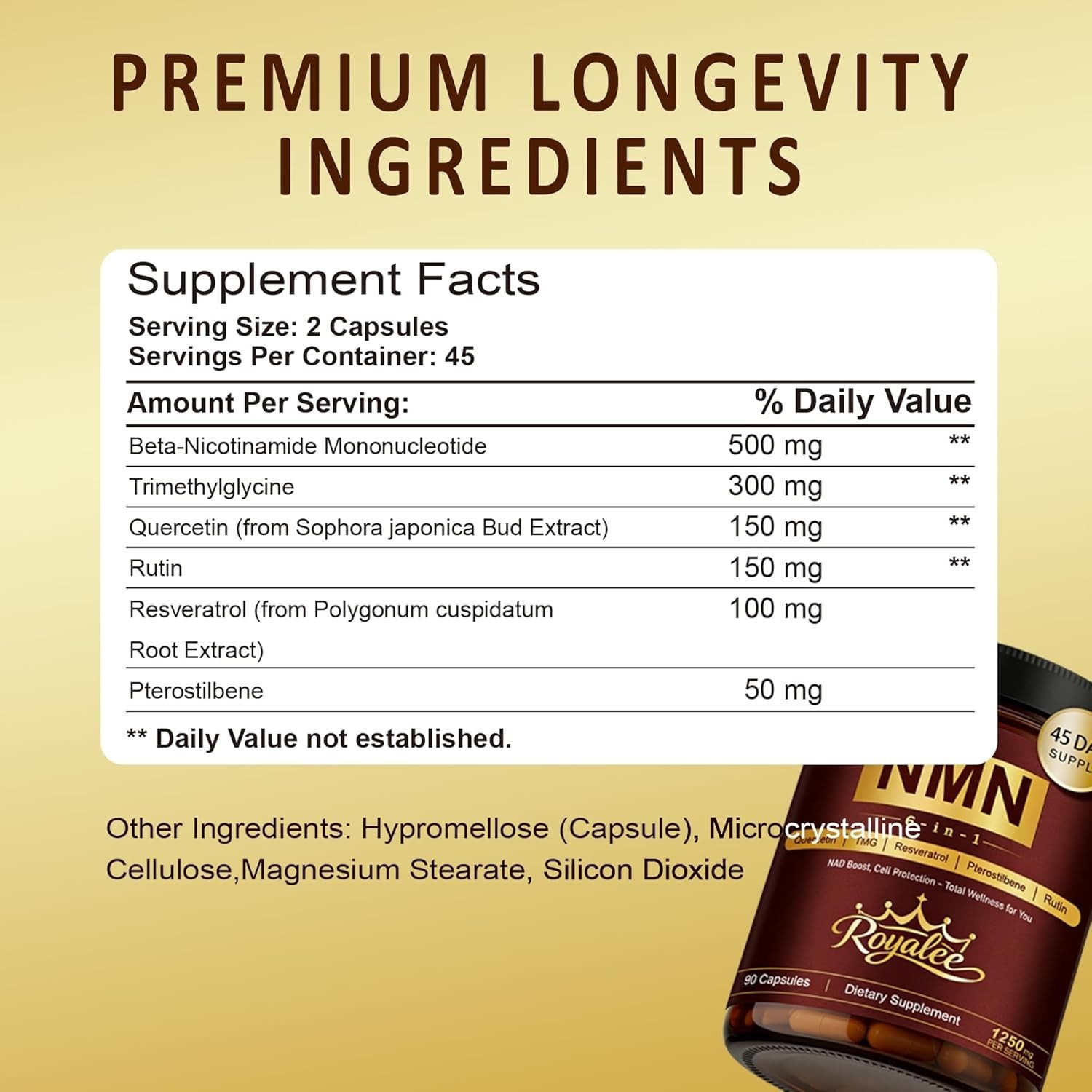 Royalee 1250mg High-Potency 6-in-1 Complex Nicotinamide Adenine Dinucleotide