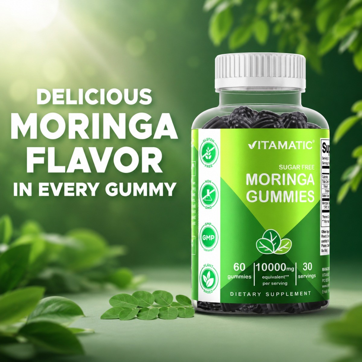 2Pk Vitamatic Sugar Free Moringa Gummies 10000mg Plant Based Superfood 120 Ct