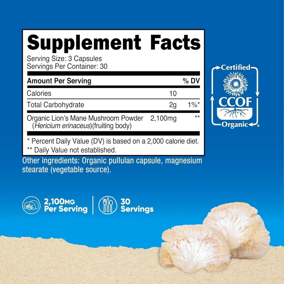 Nutricost Lion’s Mane Mushroom 2100mg 90 Capsules Organic Vegetarian