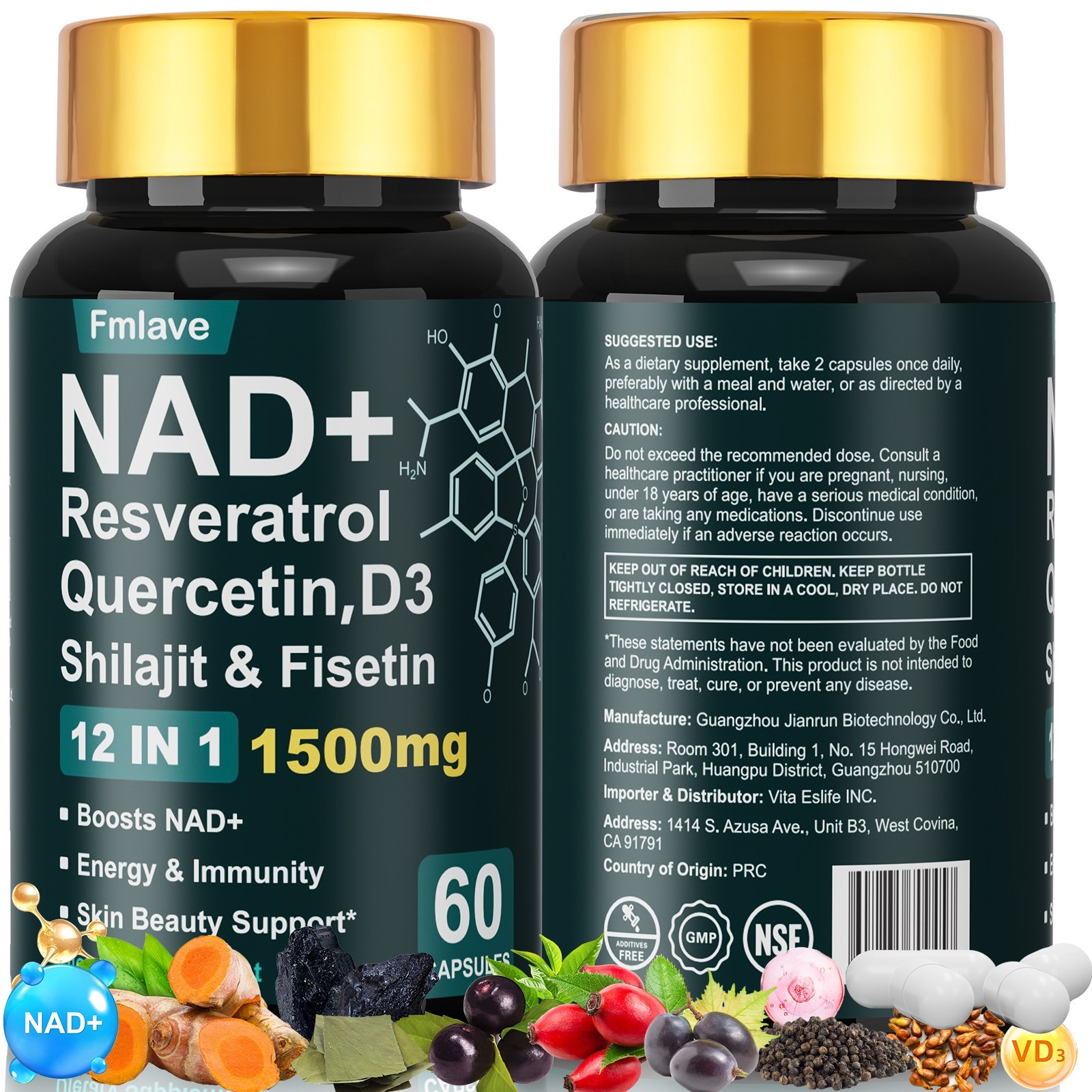 NAD+ 1500mg – Resveratrol, DNA Repair, Energy Production, Cellular Metabolism