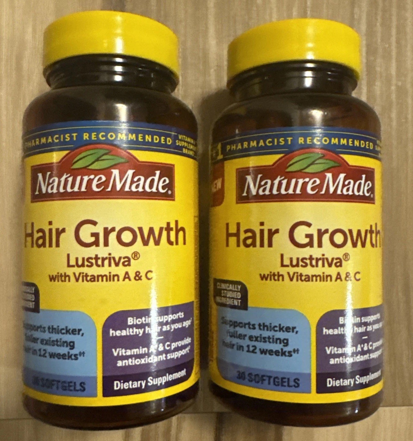 Lot of 2 Nature Made Hair Growth Lustriva 30 Softgels each Exp 10/27+