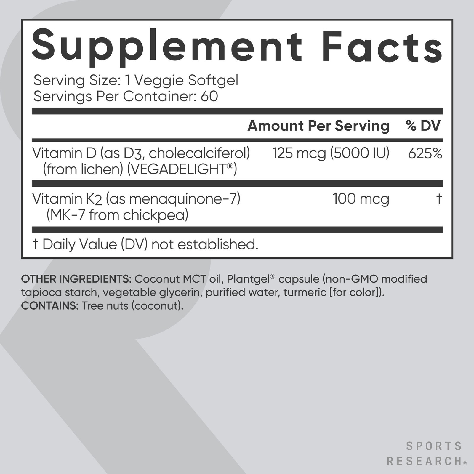 Vitamin D3 K2 – 5000iu of Vegan D3 & 100mcg of Vitamin K2 as MK7 – 60 Softgels