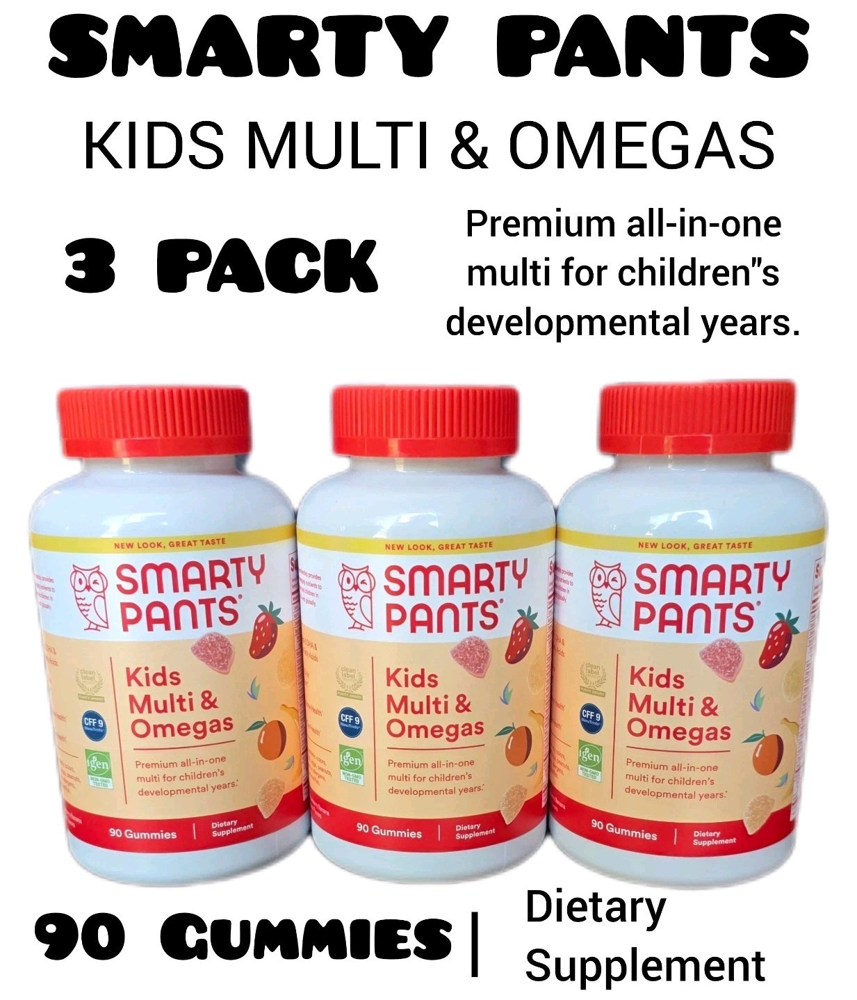 3 Pack Original SmartyPants Kids Multi & Omegas Dietary Supplement Made in USA