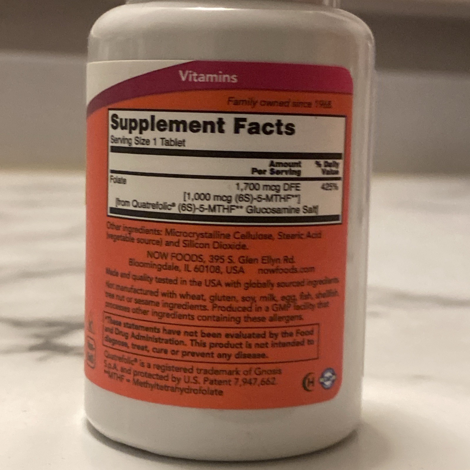 NOW FOODS Methyl Folate 1000 mcg 90 Tablets Each Exp 4/2026