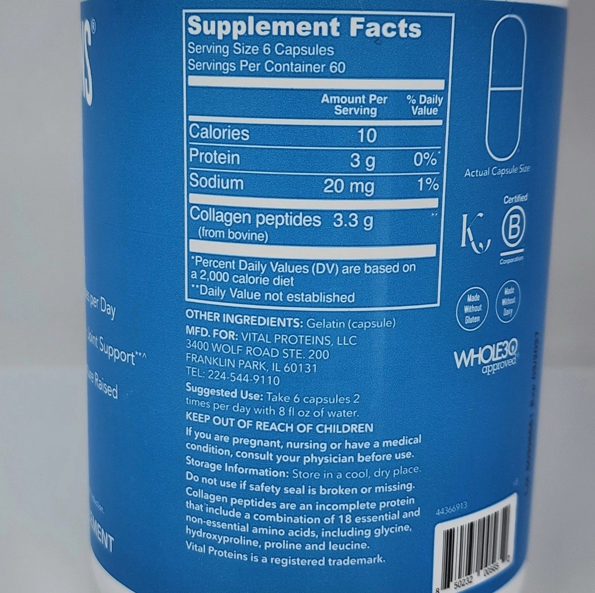 Vital Proteins Collagen Peptide – 360 Capsules SEALED/EXP 03/2027
