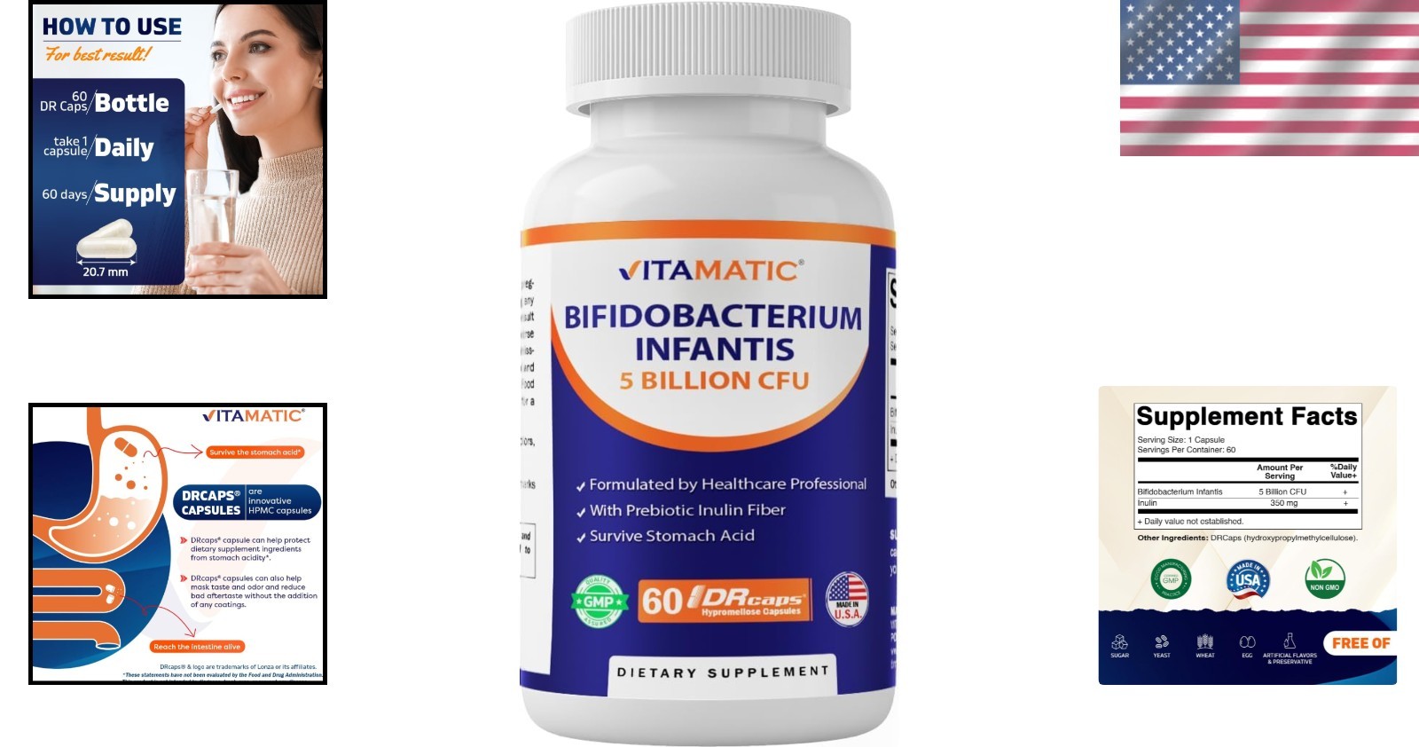 Gut Health Probiotic – 60 Capsules of Bifidobacterium Infantis 5 Billion CFU