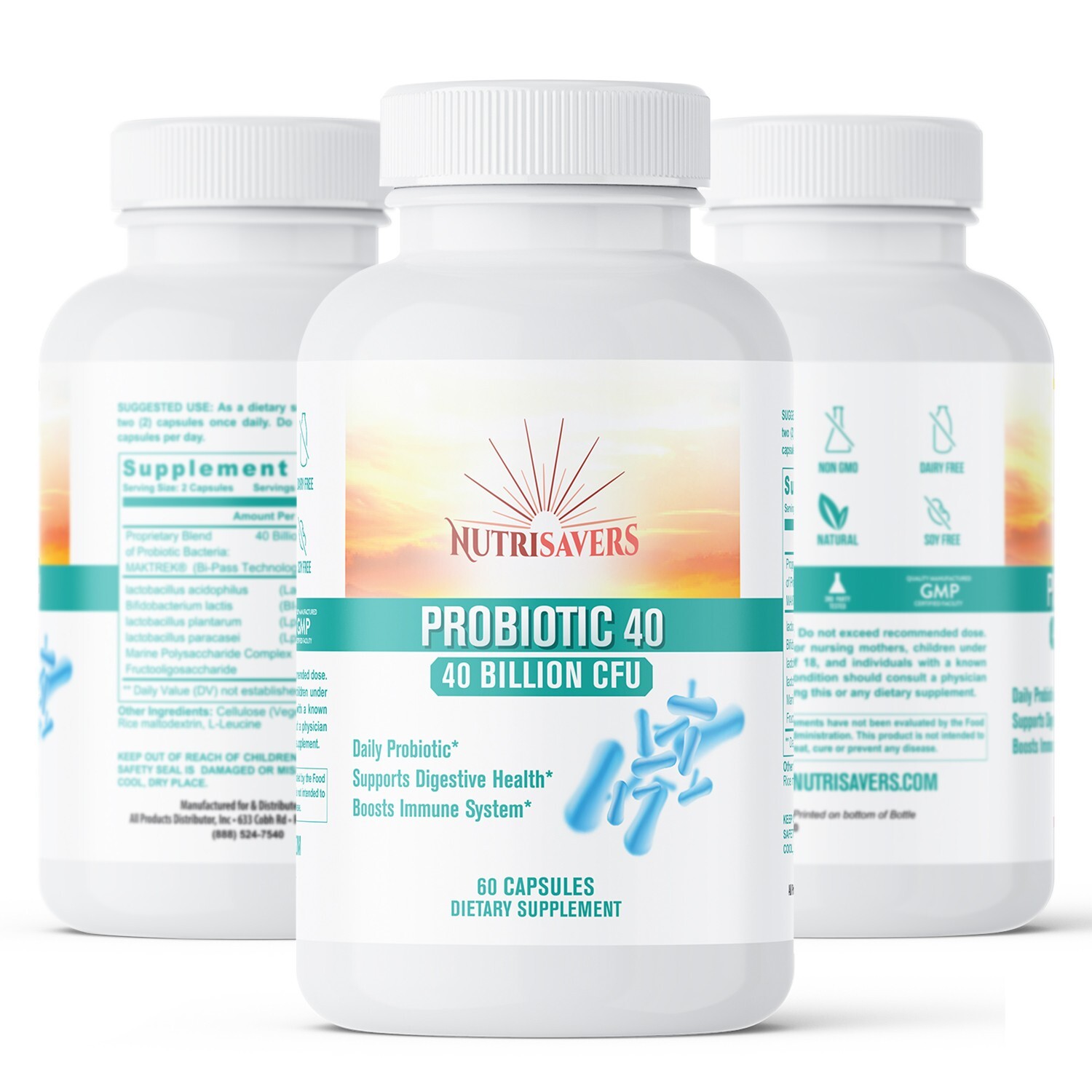Probiotic Digestion Support 40 Billion CFU Body Defense 180 Vegan Caps