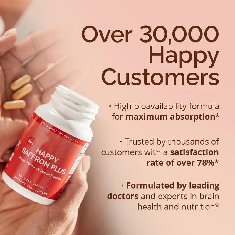 1 PACK Happy Saffron Plus 90 Capsules – Saffron Flower Extract, Curcumin & Zinc