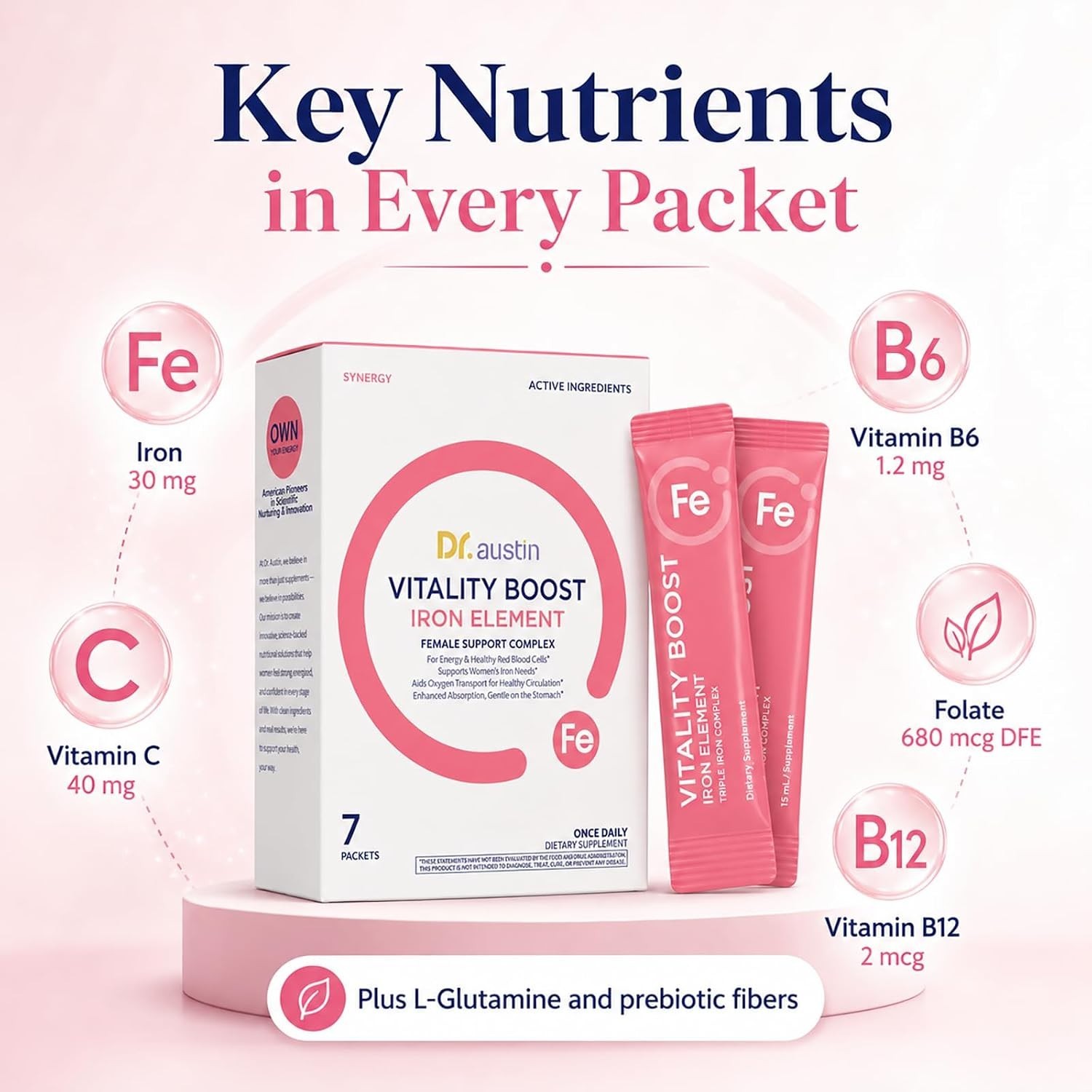 Dr. Austin Vitality Boost Iron Element with B-Vitamins & C – Gentle, High-Absorp