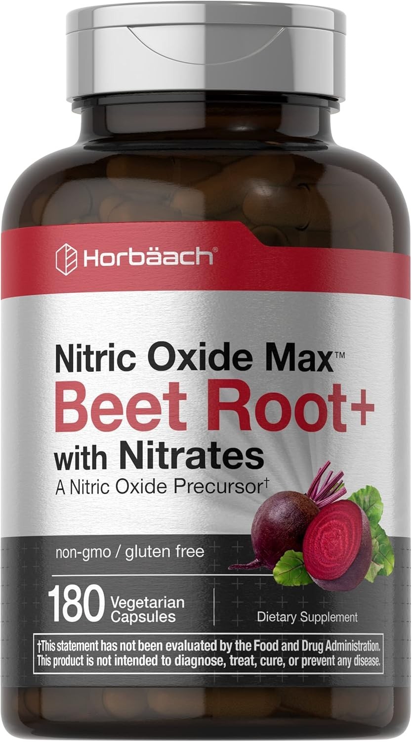 Nitric Oxide Beet Root Capsules | With Nitrates | 180 Count | by Horbaach