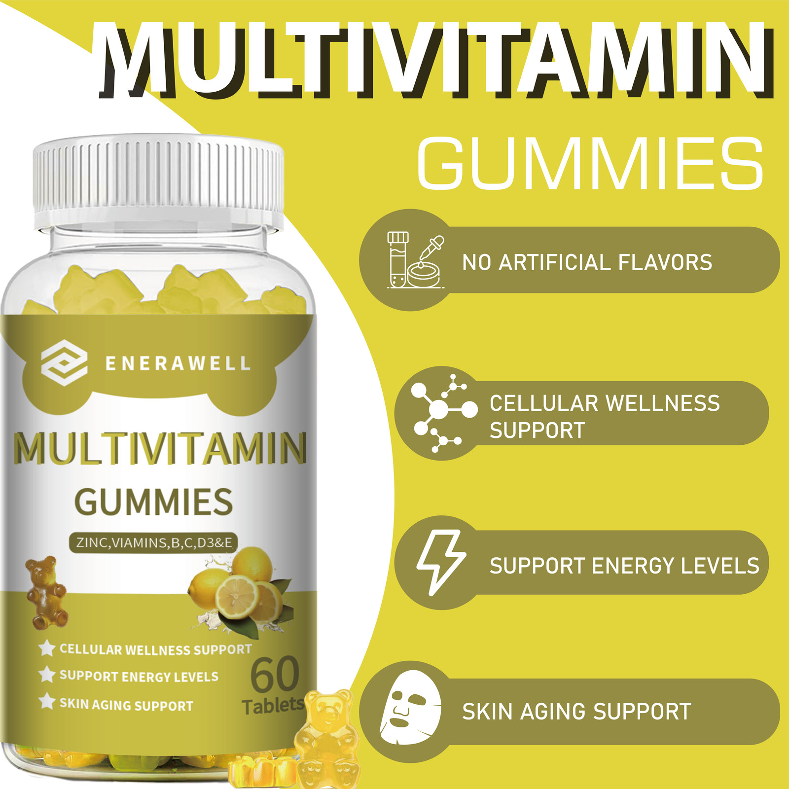 Multivitamin Gummies Vitamins A,B6,B12,C, D3,E & Zinc Immunity Growth 02/07/2027