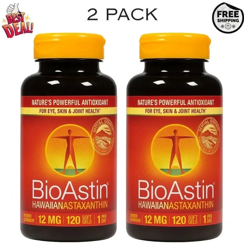 BioAstin Hawaiian Astaxanthin 12 mg – 120 Softgels | (2 Pack) Exp 10/2027