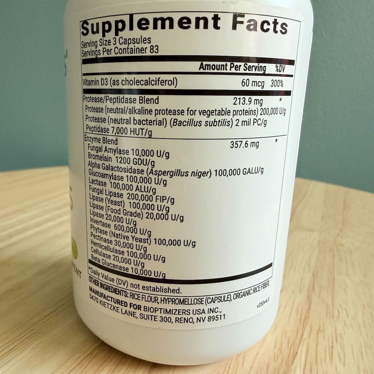 Bioptimizers Masszymes 250 Caps Advanced Proteolytic Enzyme 4.0 Version Exp 2025