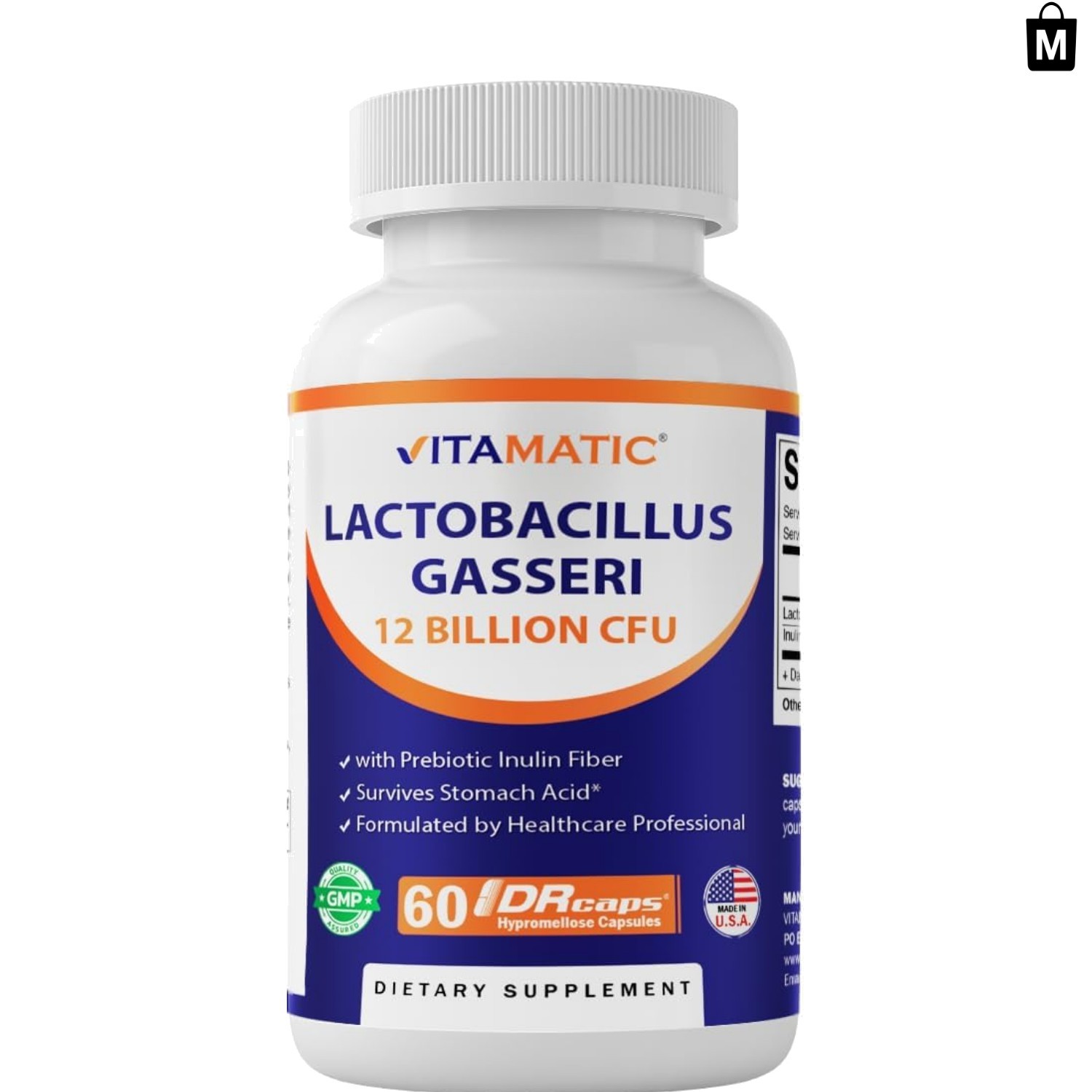 Non-GMO Lactobacillus Gasseri Probiotic – 12 Billion CFU, 60 Capsules Per Bottle