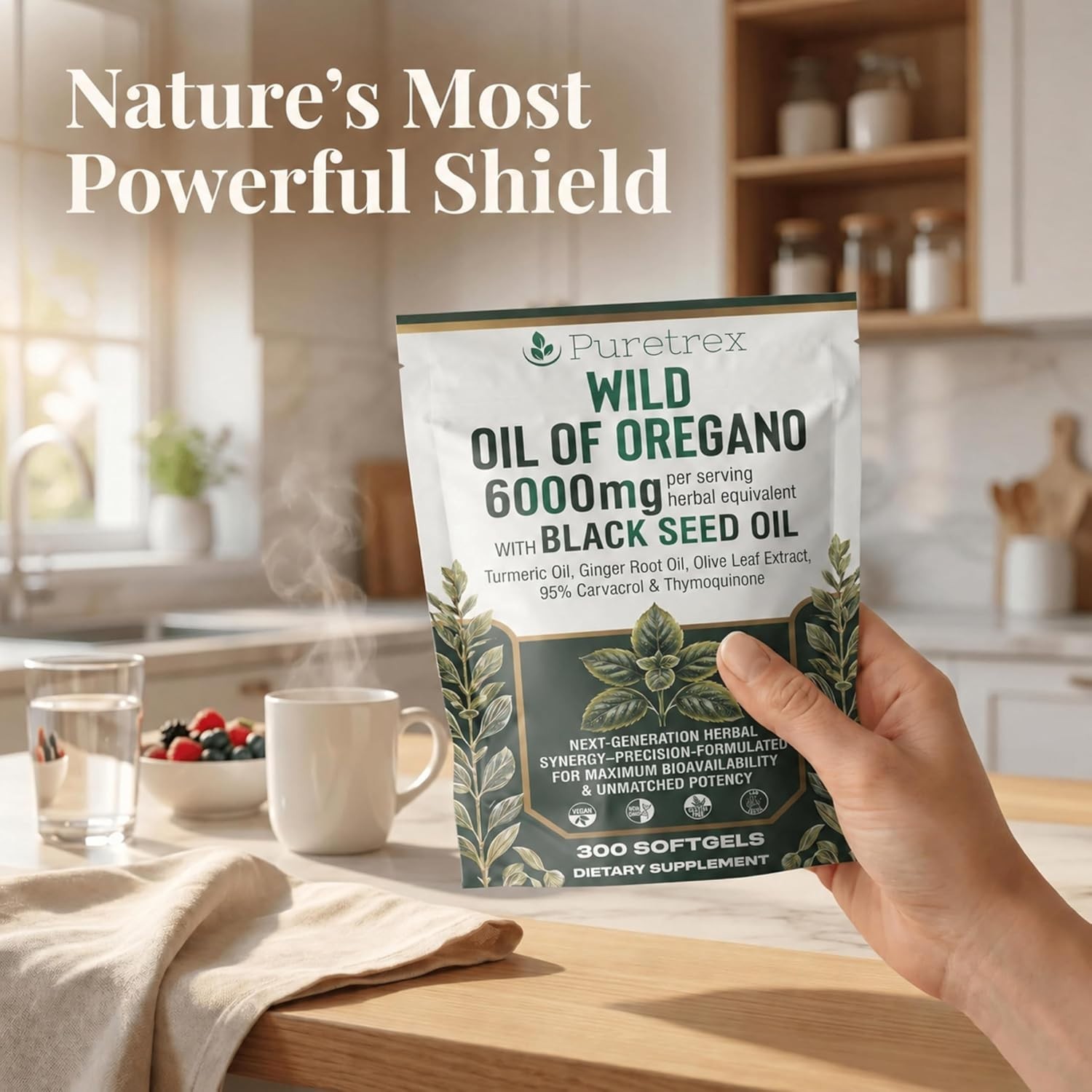 PURETREX Wild Oregano Oil Black Seed Oil 300 Softgels Vegan Supplement