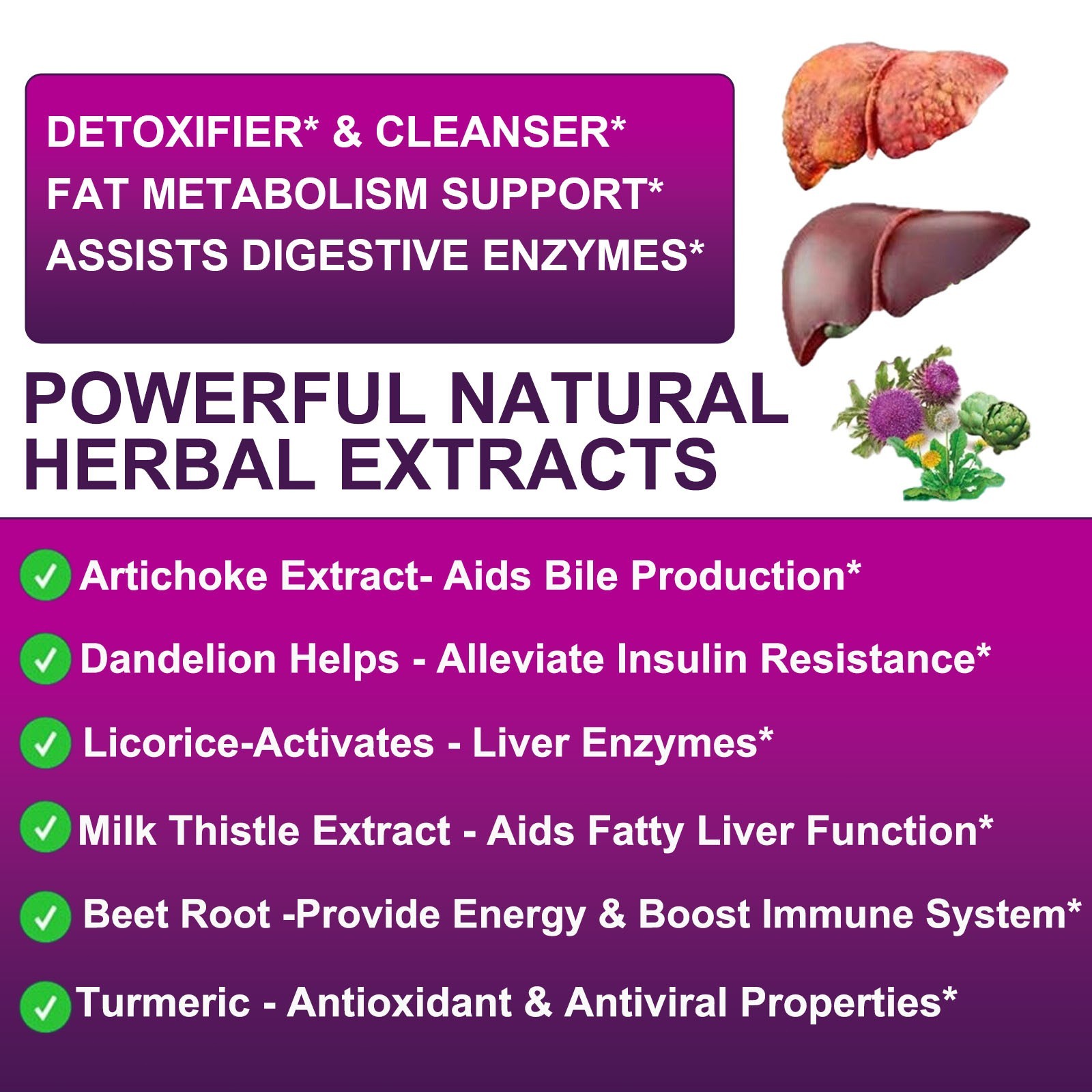 NAC Dandelion TUDCA 60ct Liver Detox Milk Thistle Beet Root Zinc Turmeric Ginger