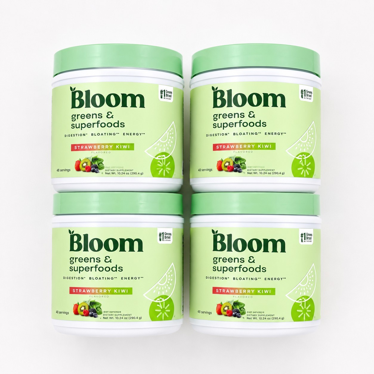 4pk Bloom Nutrition Greens & Superfoods Powder 10.24 Oz EA Strawberry Kiwi