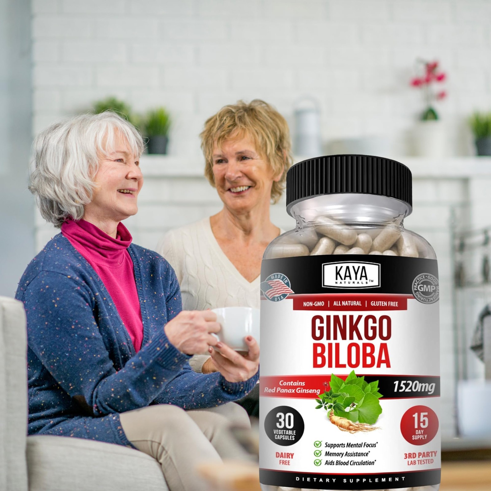 Kaya Naturals Red Panax Ginseng + Ginkgo Biloba – Nootropic Brain Supplement – C