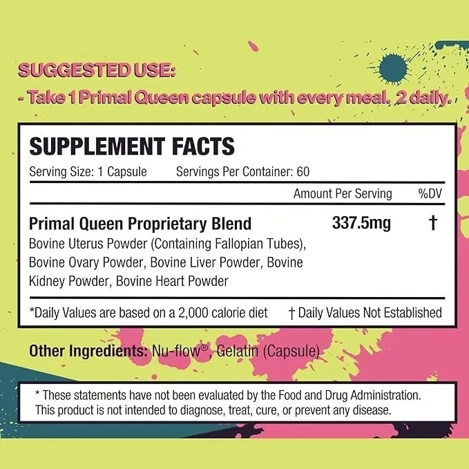 3PCS Primal Queen Grass Fed OrganSupplement Hormone Support Capsules60Count