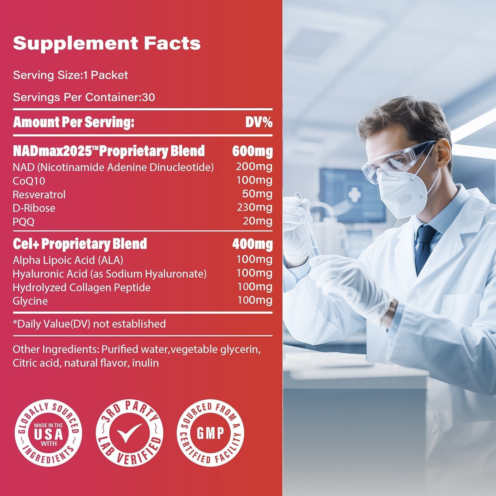 1000mg NAD+ Supplement 30pcs,Premium Nicotinamide Riboside & Resveratrol NEW