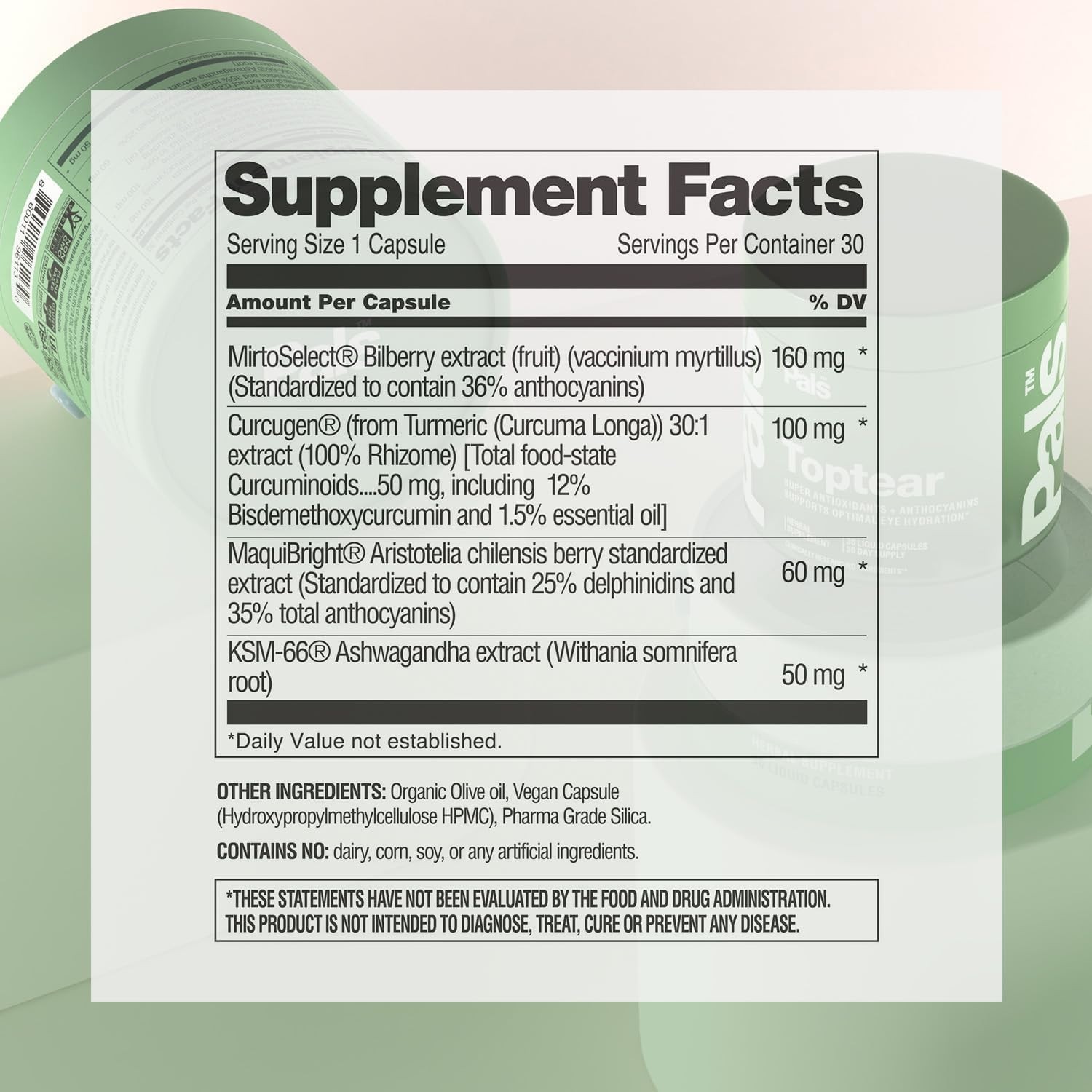 TopTear Dry Eye Vision Optic Health Supplement w/Bilberry & Maqui Berry Vegan