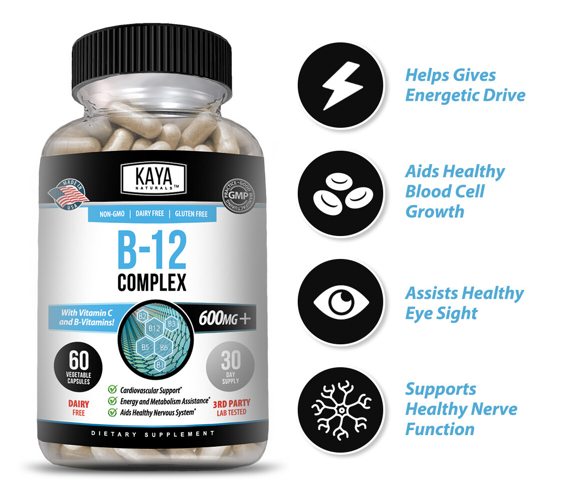 Vitamin B-12 Complex 60ct, B-12 Vitamins, Energy, Cardio, Aids Nervous System