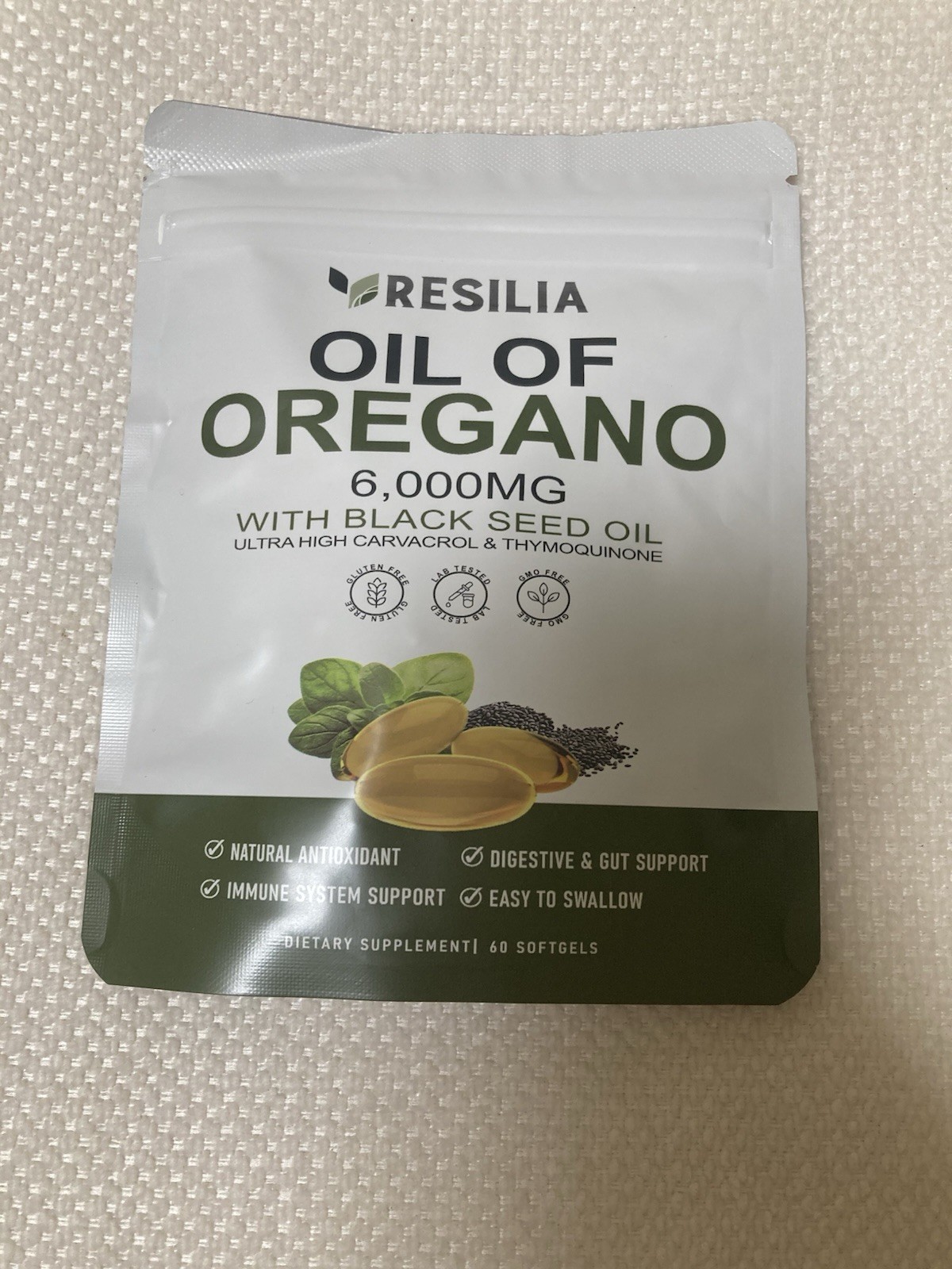 Resilia Organic Oregano Oil Softgels with Black Seed Oil 6000mg – Capsules 60ct