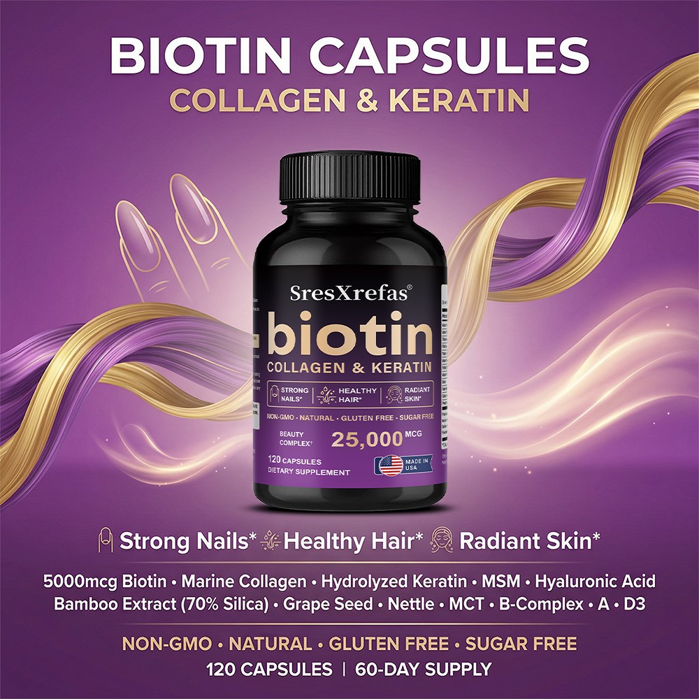 Biotin Collagen Keratin-Hair Growth,Skin Health,Strong Nails 30/60/120 Capsules