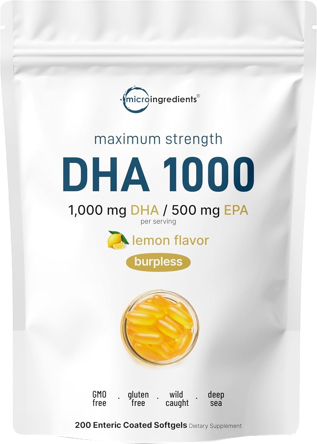Omega 3 Fish Oil DHA Supplements 1000mg with EPA 500mg, 200 Softgels – Lemon …