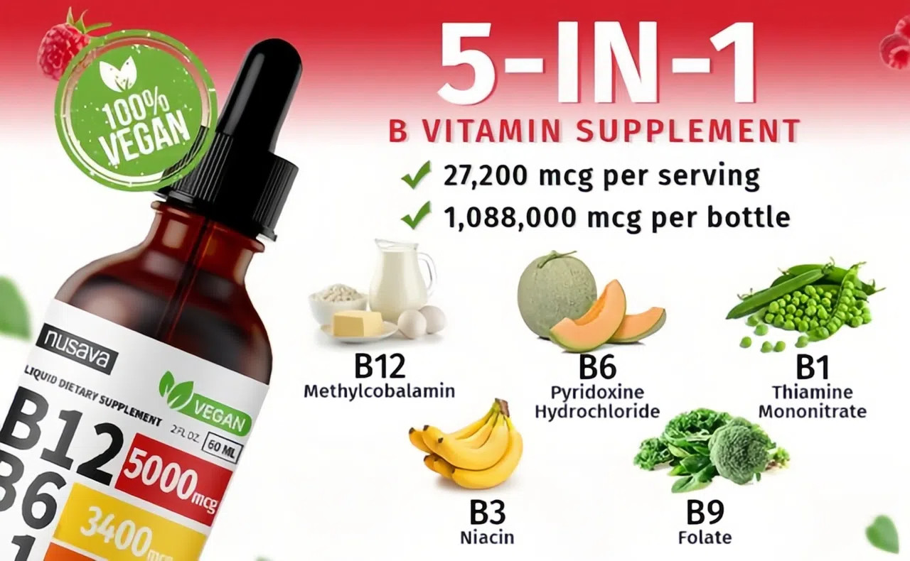 Nusava Vitamin B complex – B 12, B 6 & B 1 + Niacin & Folate 60ML Free Shipping