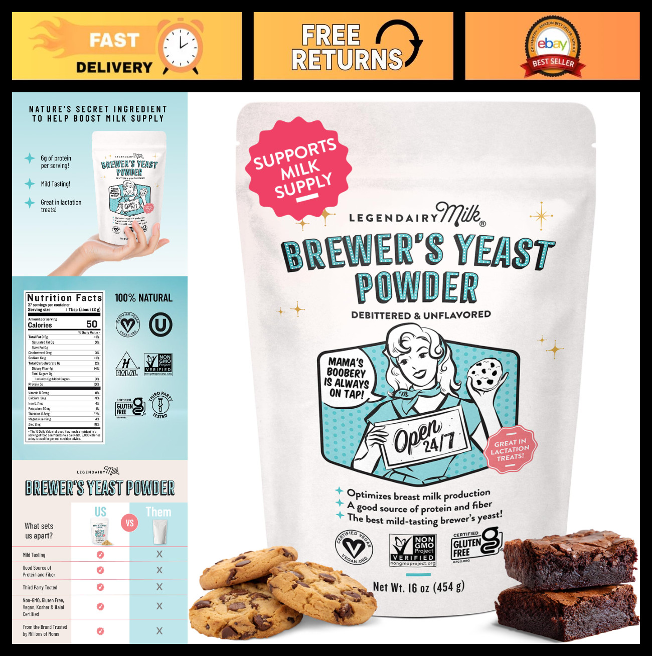 Lactation Support Brewer’s Yeast Powder 16 oz | Vegan, Gluten-Free, Non-GMO, Ide