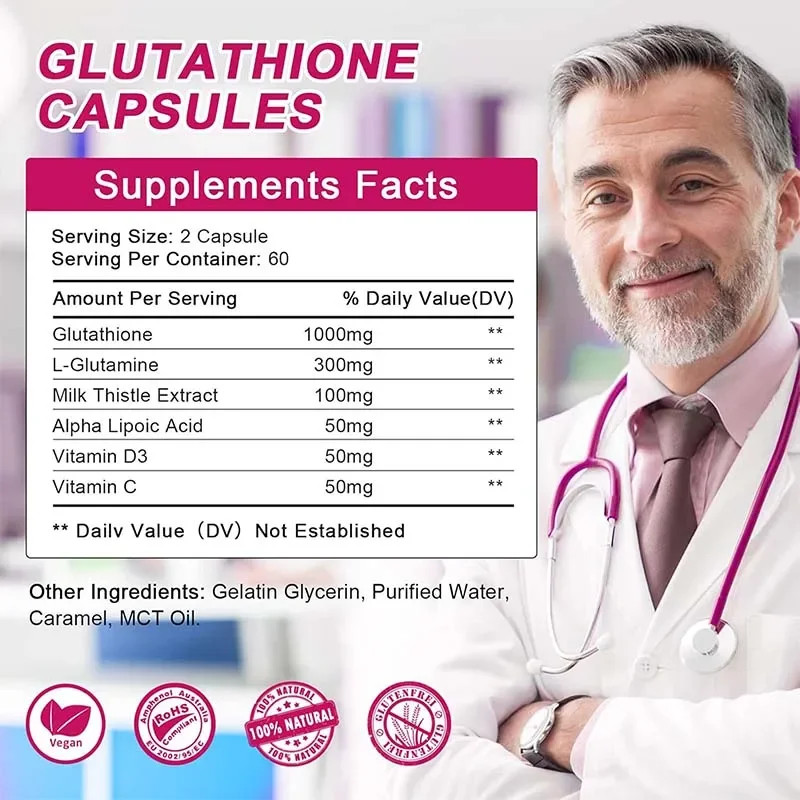 Glutathione 120pcs, Whitening, Anti-Aging, Liver Health, Natural Detoxification