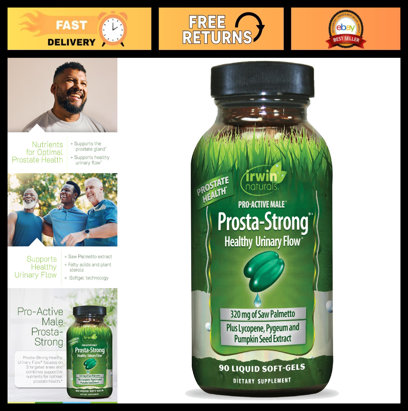 Prostate Health Support Softgels – 90 Count with Saw Palmetto, Lycopene & Pumpki