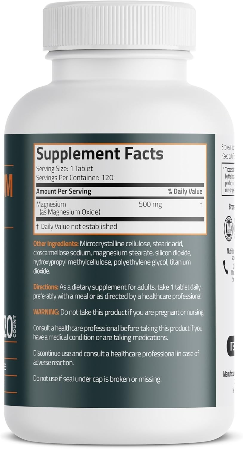 Bronson Magnesium 500mg Bone Muscle & Nervous System Support 120 Tablets
