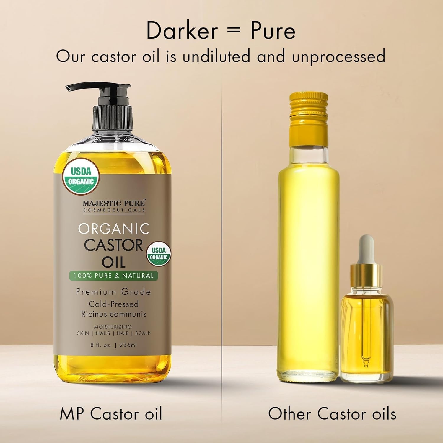 USDA Organic Castor Oil – 100% Pure, Cold Pressed, 8 Fl Oz
