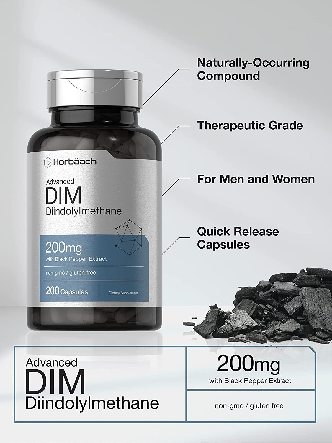 DIM Supplement 200mg | Diindolylmethane | 200 Capsules | by Horbaach