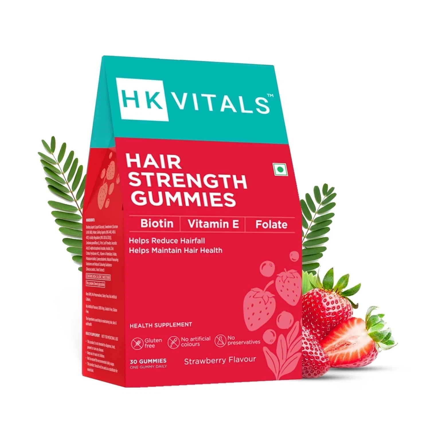 HK Vitals Hair Strength Gummies – Strawberry Flavor, Reduces Hairfall h186