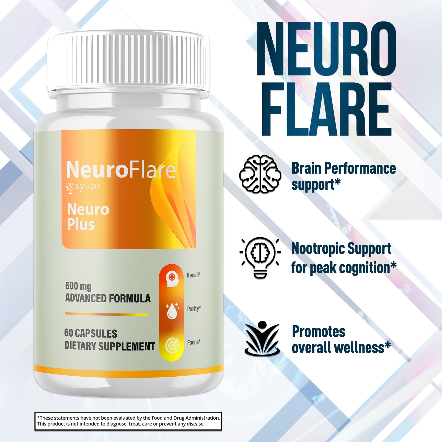 (5 Pack) Neuro Flare Nootropic All Natural Super Nerve Supplement 300 Capsules