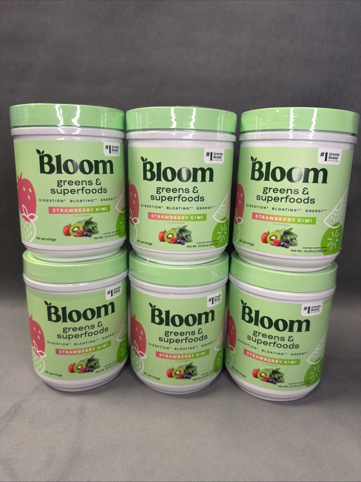 Lot of 6 – Bloom Greens & Superfoods Powder Strawberry Kiwi 48 Serving