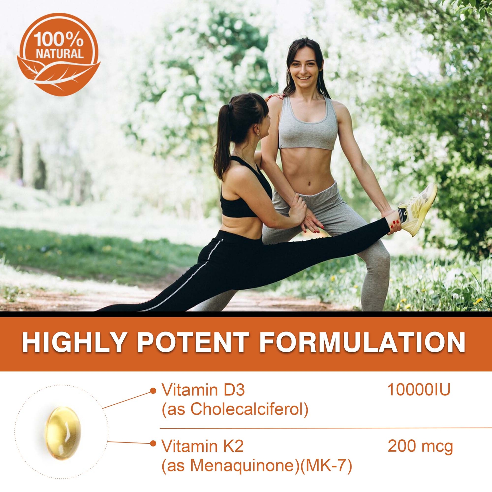 Vitamin D3+K2 Softgels 10000 IU – Immune Support Bone Health Anti-Inflammatory